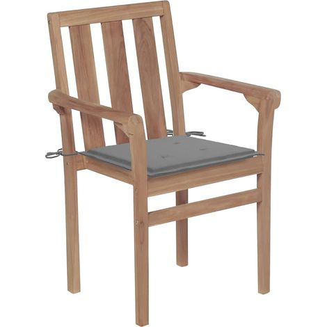 Maison Exclusive - Gartenstühle 2 Stk. mit Grauen Kissen Teak Mas