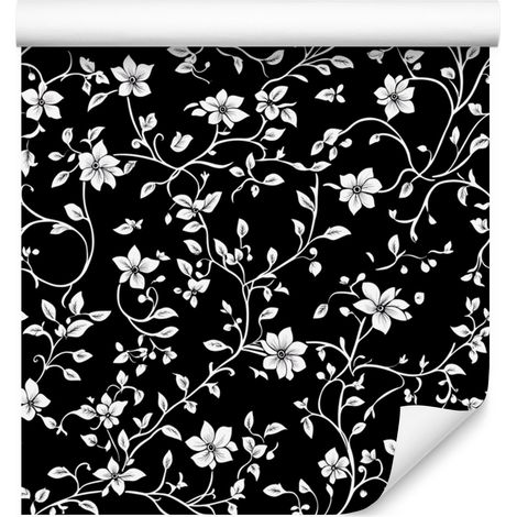Papier peint à fleurs noires et blanches, graphite et noir, pour salon et chambre, 50 x 1000 cm (1/5)