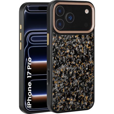 Funda magnética para iPhone 17 Pro, cubierta de fibra de aramida, con marco metálico para la cámara, negro/dorado. (1/5)