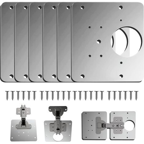 6 Pièces Plaque de réparation, 9x9cm Acier inoxydable, 36 Vis incluses, Pour meubles bois, Cuisine (1/5)