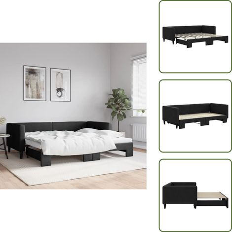 Doppelbett - vidaXL Tagesbett Ausziehbar Schwarz 90x190 cm Stoff - Wohnzimmerbett (1/5)