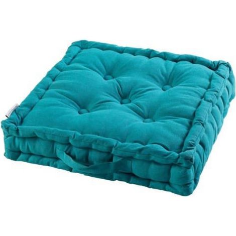 Coussin de sol matelassé bleu, 45 cm, pour confort intérieur et extérieur, pièce unique (1/2)