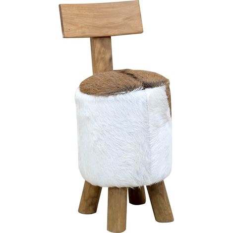 vidaXL Taburete de piel de cabra y madera maciza de teca (1/5)