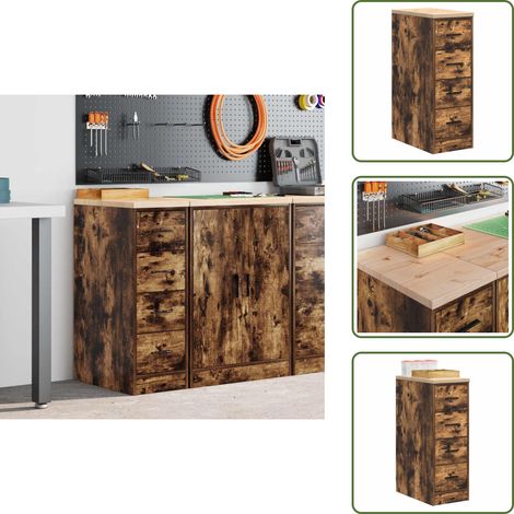 The Living Store Garagen-Aufbewahrungsschrank Räuchereiche Massivholz Kiefer - Werkstatt (1/5)