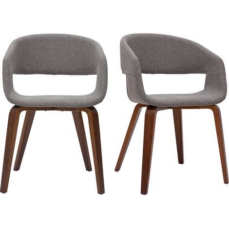 Sedie design in tessuto grigio chiaro e base in legno scuro (set di 2) SLAM
