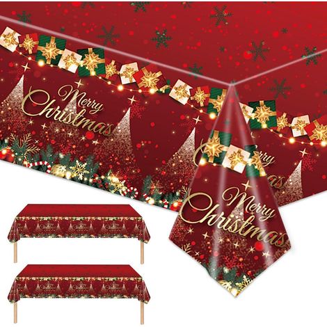 Weihnachts-Tischdecke 2 Stück 137x274cm Rot Wasserdicht mit Weihnachtsmotiv