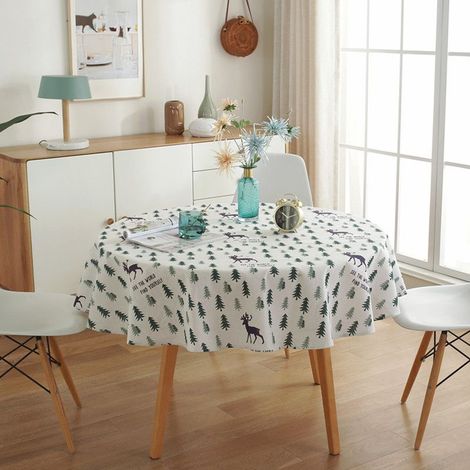 Nappe ronde de 150 cm, style nordique, pour table de jardin ou de cuisine, motif cerf de la forêt (1/4)