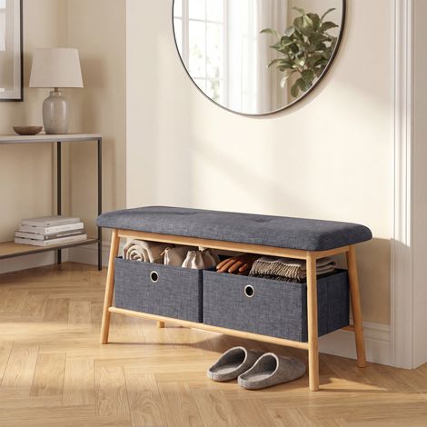 Banc à chaussures Vad bambou 90 x 30 x 45 cm naturel gris [en.casa] (1/5)