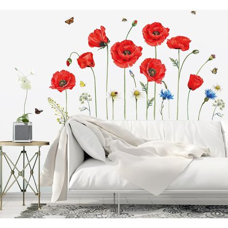 Stickers Muraux Coquelicots Rouges Autocollant Mural Fleur (1/5)