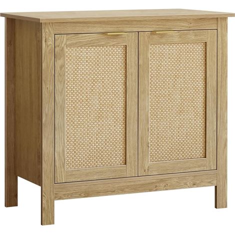 Buffet Salle a Manger Bois et Rotin Rustique avec Étagère Réglable (1/5)