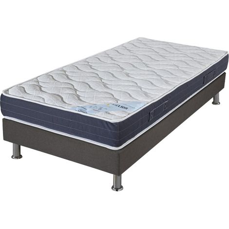 Matelas + sommier tapissier 90x190 Mousse - Melior - Soutien ferme - Gris (1/5)