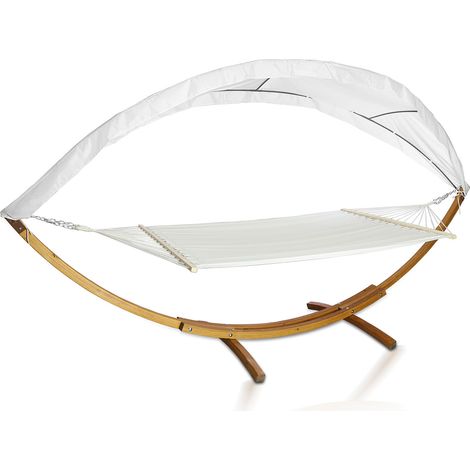 Randaco Hängematte mit hölzern Gestell - Outdoor Hängesitz mit Markise - 210 x 150 cm Gartenliege - Hängemattengestell
