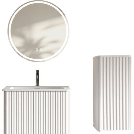 Meuble salle de bain avec vasque et miroir LED, meuble sous-vasque suspendu 60 cm, colonne latérale, design moderne blanc, idéal pour petits espaces CHICFURN (1/5)