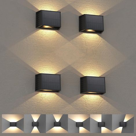 Lampe Solaire Murale Exterieur 4 Pièces Applique Murale Exterieur Solaire avec 3000K Chaude/Étanche/Vintage/Réglable Haut & Bas, Éclairage Mural D'extérieur pour Jardin Mur Clôture