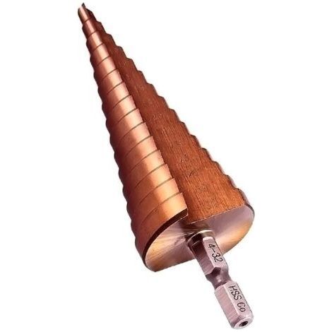Step Drill Bit 4-32mm HSS M35 Cobalt Hex Shank Drill Bit Straight Slot Large Drill Bit Pagoda Reamer Drilling Countersink (1/4)