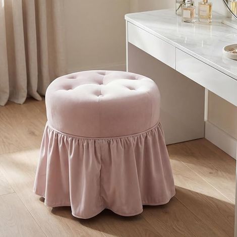 Wahson Sgabello da Trucco in Velluto Girevole e Regolabile in Altezza, Rosa