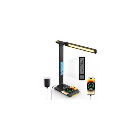 Lampe de bureau LED à intensité variable avec fonction rechargeable - Veilleuse, équipée d'un chargeur sans fil 10 W, pliable, 3 modes (1/5)