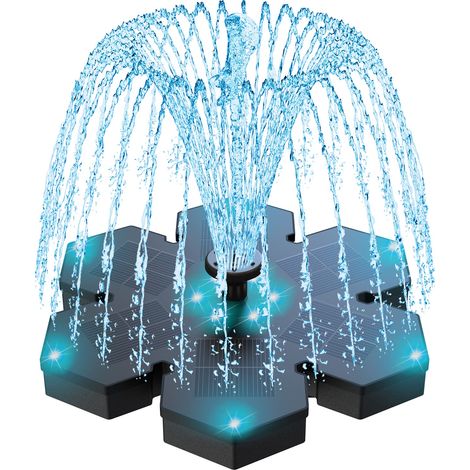 Fontaine Solaire 2023 Upgraded LED Exterieure,1.5W Solaire Flottant Extérieur Fontaine Pompe Bassin Solaire avec 8 Buses pour Bain d'oiseaux,Étang,Piscine,Jardin Fontaine,Décoration de Jardin (1/5)