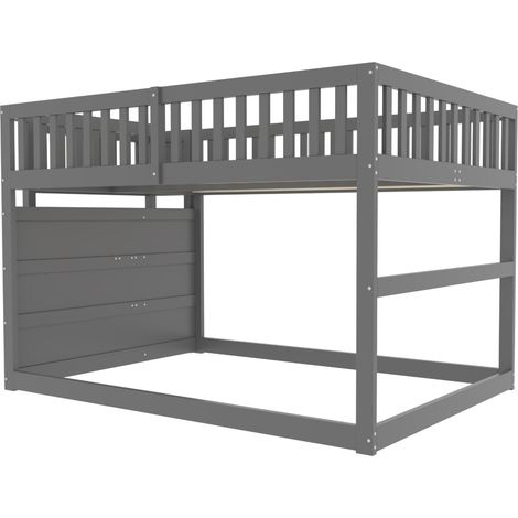 Niedriges Etagenbett 140 x 200 cm mit Aufbewahrungstreppe, hohen Gittern, grau MODENUIT (1/5)