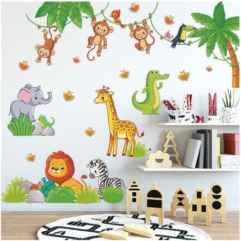 Stickers stickers animals jungle – Decoration wall-mounted bedroom children – Self removable membranes 60cm x 90cm – Set of 4 designs (1/5)