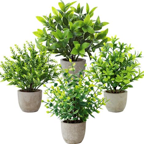 4 Pièces Plantes Artificielles en Pot Petit Fausse Plantes pour Bureau (1/5)