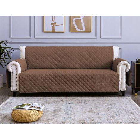 Housses De Canapé 4 Place Impermeable Avec Accoudoirs, Réversible Protégé Canapes -Marron Clair