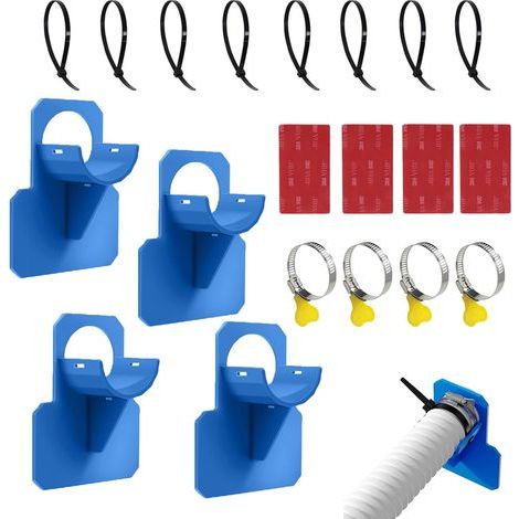 4 Stück Schwimmbad-Schlauchhalter – Zubehör mit Edelstahl-Schlauchklemme – Kunststoff-Knickschutz – geeignet für Rohre mit weniger als 38 mm Durchmesser (blau) (1/5)