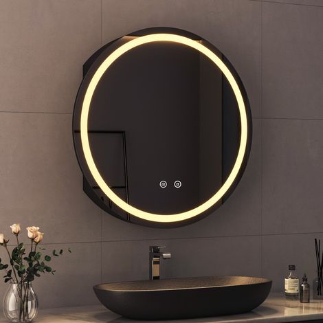 Schwarz Rund Spiegelschrank Bad mit Beleuchtung 80x80cm LED Spiegelschrank mit Beleuchtung Badspiegel Schwarz Badschrank Hängeschränke mit 3 Einstellbare Lichtfarben Beschlagfrei