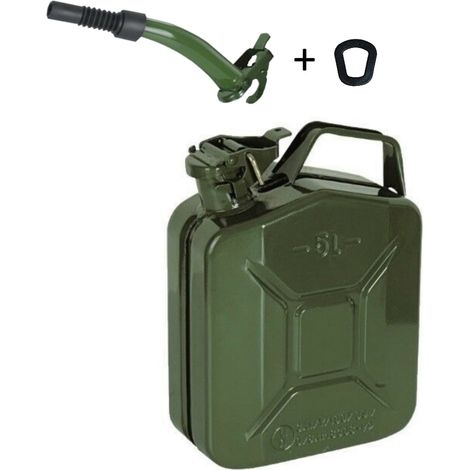 TANICA IN METALLO OMOLOGATA TRASPORTO CARBURANTE ANTISCOPPIO 5 litri + BOCCAGLIO e GUARNIZIONE (1/2)