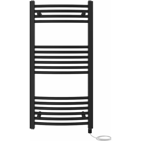 Bathroom Curved Prefilled Electric Heated Towel Rail Ladder Warmer Radiator 1000x500mm Black