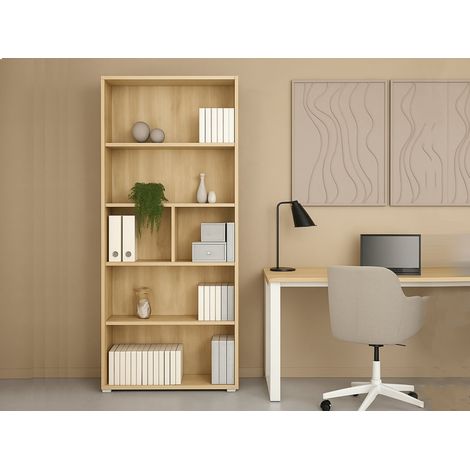 Dmora - Libreria Desiree, Scaffale da ufficio, Mobile portalibri, Biblioteca, 80x34 h205 cm, Rovere (1/5)