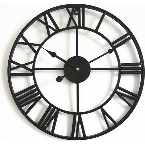 Large Round Metal Wall Clock Vintage Style Silent Non-Ticking Battery Operated 40cm Black Roman Numeral Clocks for Living Room Bedroom Kitchen Decoration (1/5)