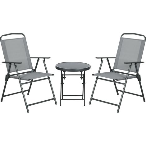 AS EASY Ensemble de jardin bistro pliable avec 1 table et 2 chaises, durable en acier et tissu mesh, 53,5 x 64 x 93 cm, gris clair pour balcon et terrasse
