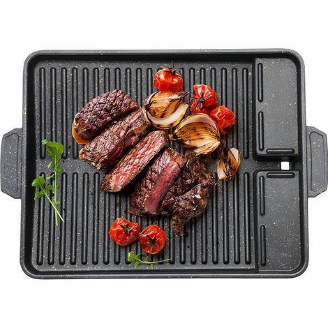 Plaque de cuisson rectangulaire, pour cuisinière à gaz, poêle à gril, 37 x 26 cm, poêle à griller antiadhésive pour réchaud de camping, à induction, gaz, vitrocéramique (1/5)