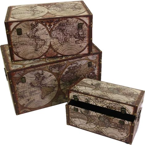 Baule ecopelle 1-3 mappamondo rettangolare cm 59x36h33 (1/2)