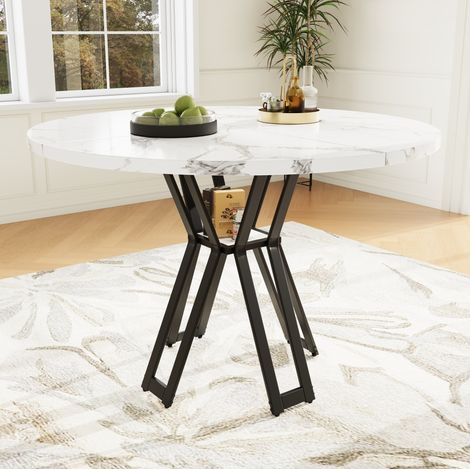 MEUBLIV Runder Esstisch 100 x 100 x 76 cm schwarz – MDF-Tischplatte in Marmoroptik (1/5)