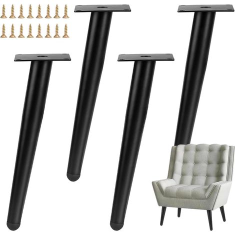 Lot de 4 pieds de table inclinés de 40 cm - Pieds de meubles en métal - Pieds de meubles avec cône antidérapant - Pour tables, canapés, armoires TV, chaises et armoires - Pieds de rechange stables (1/5)