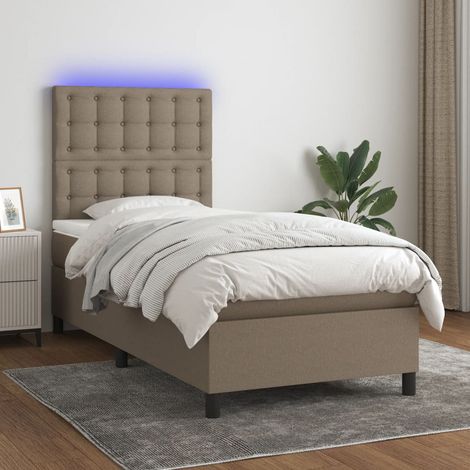Sommier tapissier avec matelas et LED Lit adulte Contemporain Taupe 100x200 cm Tissu 16275 (1/5)