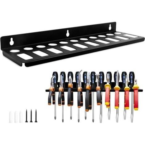 Wall-Mounted Tool Holder, Wall-Mounted Tool Panel, Wall-Mounted Screwdriver Holder with 21 Storage Slots, Tool Storage Suitable for Various Models and Pliers, Metal, Black - (1/5)