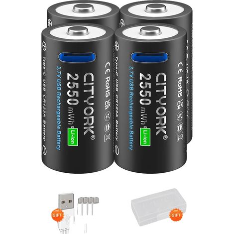 Wiederaufladbare Batterie, USB-Ladung, kompatibel mit RCR123 RCR123A, 4PCS (1/2)