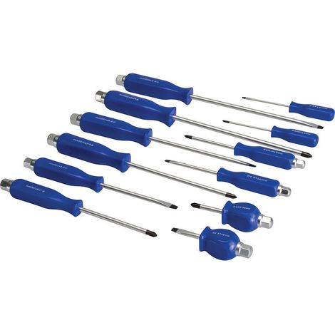 Lot de 12 tournevis - 6 pozidriv et 6 plats (avec tete 6 pans) (1/2)