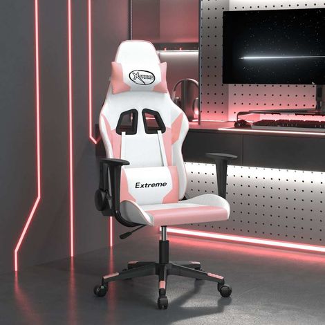 vidaXL Silla gaming de masaje cuero sintético blanco y rosa (1/5)
