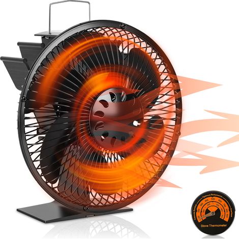 TolleTour Ventilador para estufa de leña de 6 aspas con rejilla de protección y termómetro, negro (1/5)