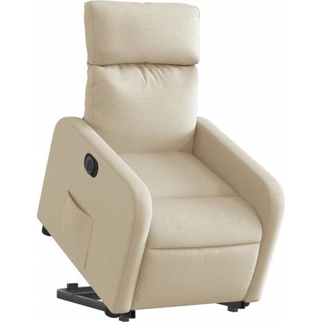 Poltrona relax TV molto comoda con funzione di sollevamento elettrico in tessuto crema DEC028281