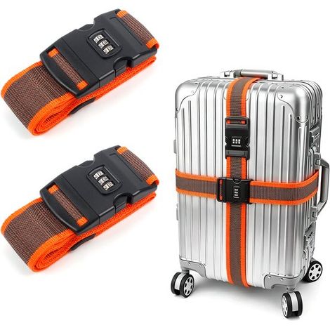 Set di 2 cinghie per bagagli，5 x 200 cm，Cinghia per valigia con lucchetto a combinazione，Cinghia regolabile per valigie e borse da viaggio (1/5)