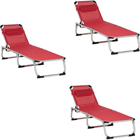 3er-Set sonnenliege Gartenliege 5-fach verstellbar faltbar ergonomisch mit Netzstoff Rot 165 x 60 x 76 cm für entspannte Stunden im Freien