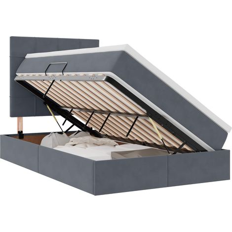Maison Exclusive - LED-Speicherbett mit Matratze Dunkelgrau 120 x