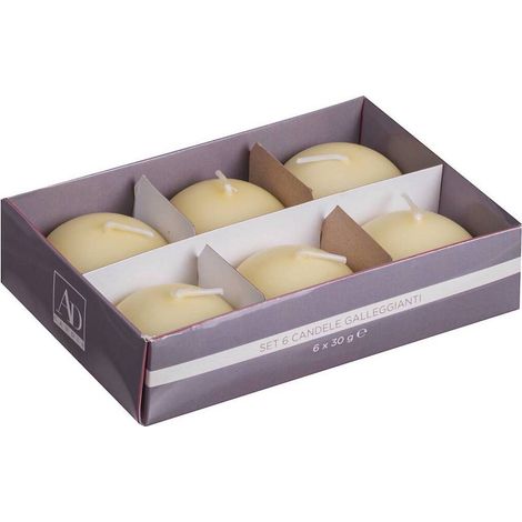 Set 6 Candele Galleggianti Vasca Piscina Color Avorio 4 x h. 3,5 cm