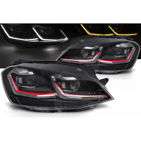 Paire de feux phares VW Golf 7 13-17 LED TRU DRL Dyn Noir Rouge-42722760 (1/4)