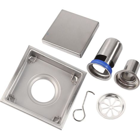 Inserto de acero inoxidable 304 de 110x110 mm para azulejos de ducha de baño, colador de desagüe cuadrado para suelo de ducha (1/5)